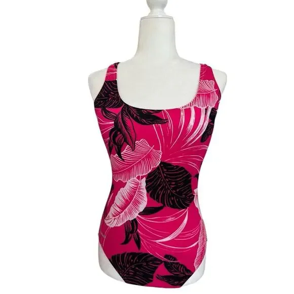 Speedo One Piece Swimsuit Size 12 Pink Tropical Print Racerback - Picture 5 of 12